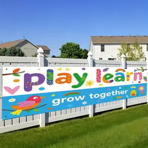 Back-To-School Theme Banner, Growth & Play Learning Design, Bird Rainbow Sun Flower Backpack Magnifying Glass Ruler, Indoor Outdoor Party Decor