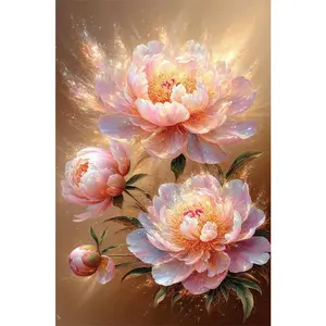 1PCS DIY Diamond Painting Kit Pink Peony Flowers with Sparkling Rhinestones for Home Decor Art Craft Gif