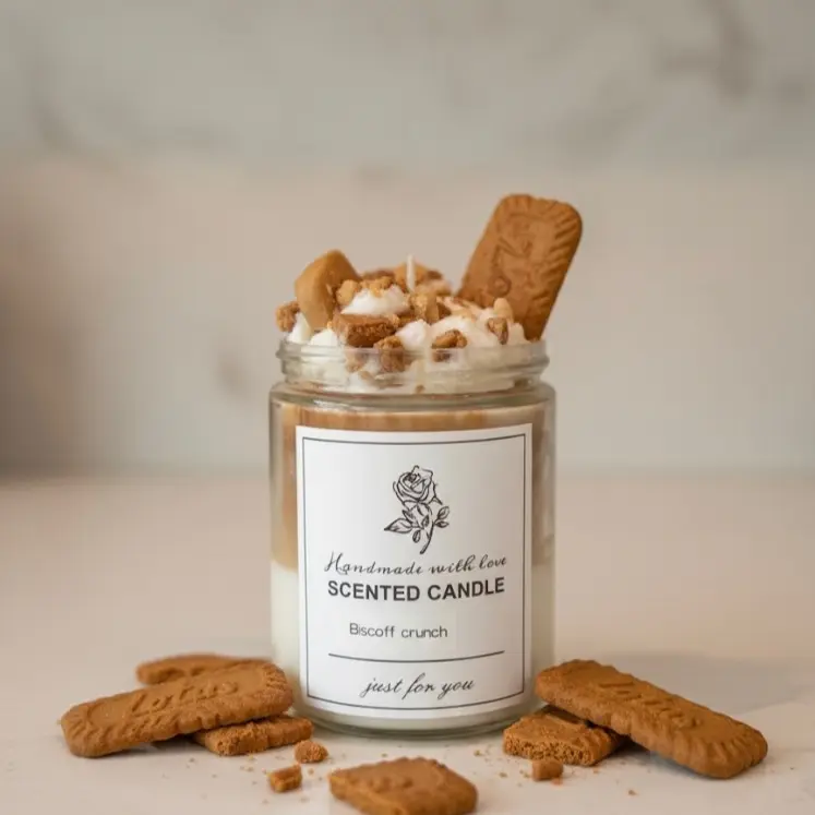 Biscoff Crunch Scented Candle with Handmade Love and Cookies for a Cozy Atmosphere