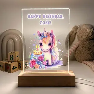 Personalized Wood Display Stand – Custom Unicorn Name Sign for Girls, Magical Princess Room Decor, Rainbow Light-Up Shelf or Desk Display, Gift for Kids, Toddlers, Birthdays