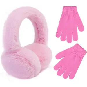 X-HPS06  Baby Warm Earmuffs Kid Magic Gloves Girl Soft Plush Ear Muffs Toddler Knit Mittens for Boy Winter Ear Warmer Set