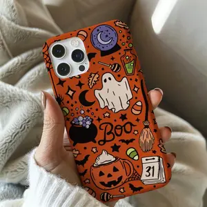 Halloween phone case, ghost phone case, Halloween gift, iPhone 16/15/14/13/12/11, 90s Halloween aesthetic, autumn phone case, cute phone case, gift for friends and family.