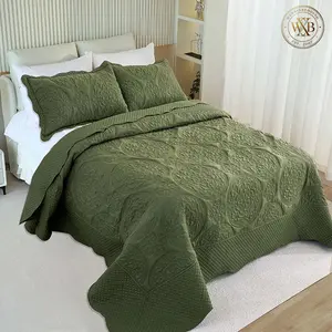 Olive Green Super King Quilt Set 128x120 Oversized Lightweight Microfiber Bedspread 3 Pieces All Season Soft Quilted Bedding Set with 2 Pillow Shams