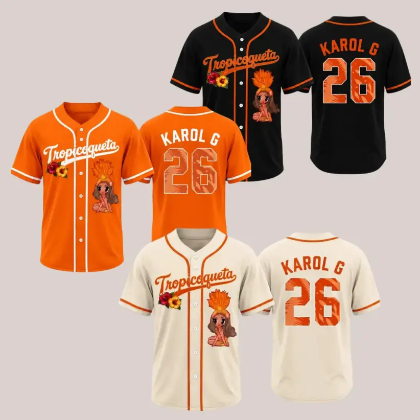 Limited KG Viajando Por El Mundo Tropitour 2026 Baseball Jersey, Tropicoqueta Album Inspired Jersey, Made in USA Unisex Jersey, La Bichota Concert Streetwear, Music Fan Gift