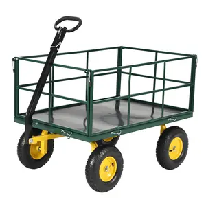 3-in-1 Yard Trailer with 1500 lb Capacity, Heavy Duty Steel Frame, Removable Mesh Sides, 180° Rotating Handle for Lawn, Backyard, and Garden Tasks