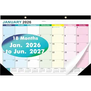 Desk Calendar 2026-2027 Calendar Desk Calendars 2026-2027-18 Month Planner Big 17"x12" Jan.2026-Jun.2027 Clear Plastic Cover for  Office School Colorful