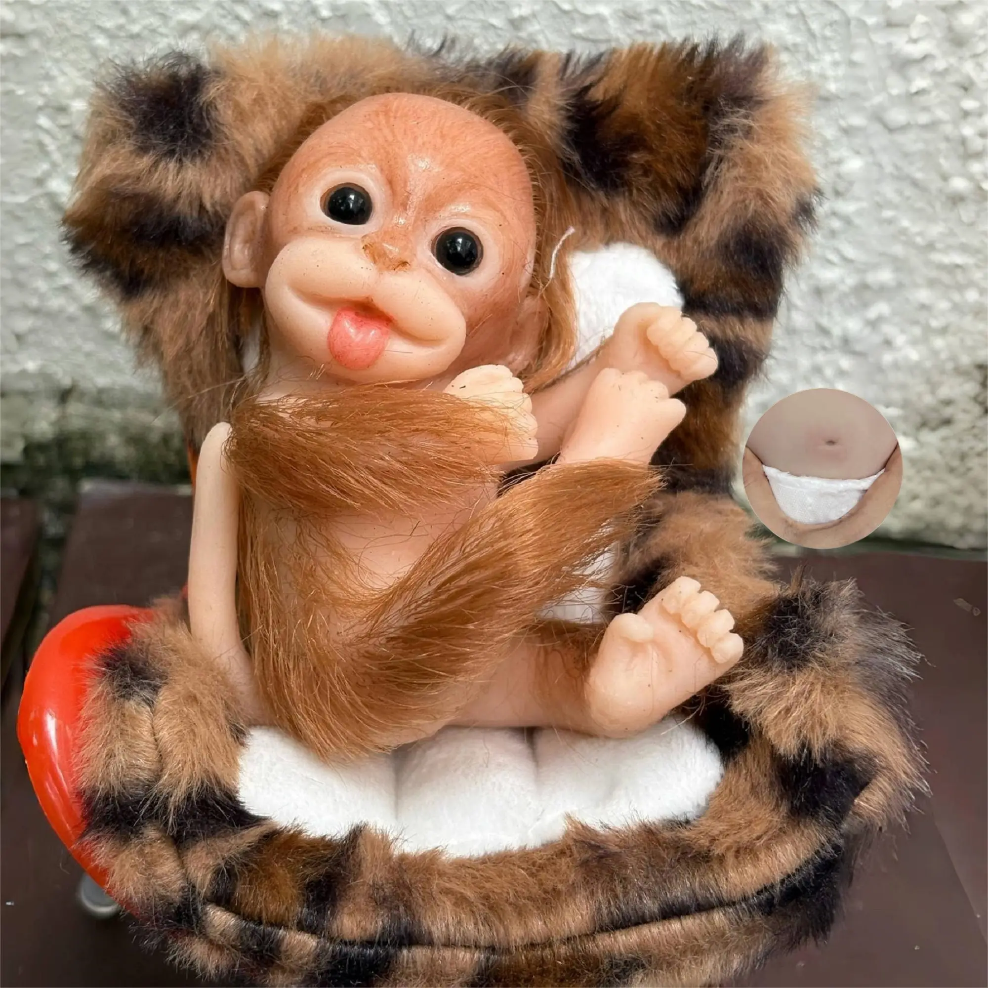 15cm (Around 6-Inch) Unisex Monkey Reborn Doll, Full Body Soft Solid Material with Realistic Painted Detailing & Fur, 0.2kg Playtime Toy for Daughter & Son with 1 x Solid Silicone Monkey Feeding Bottle