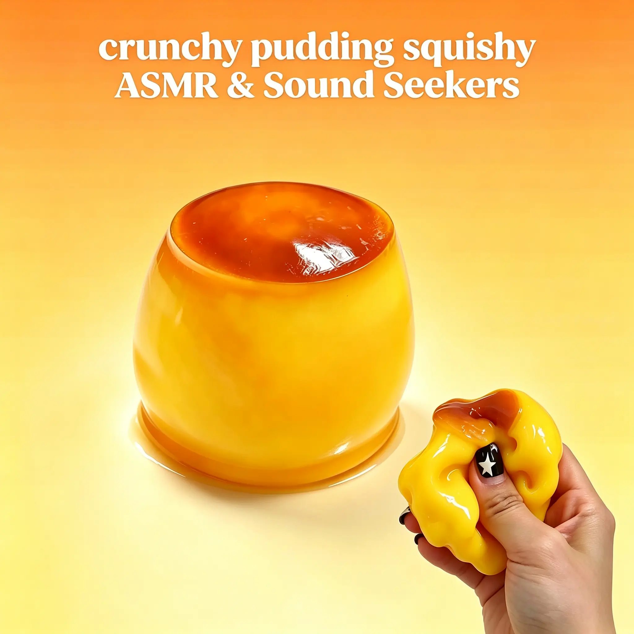 Non‑Rebound Slow Caramel Pudding Stress Ball, Soft Crispy Bead Filled Sticky Silicone Squeeze Toy, Realistic Food Dessert Handmade Fidget Toy Adult Anxiety Relief & Party Favors