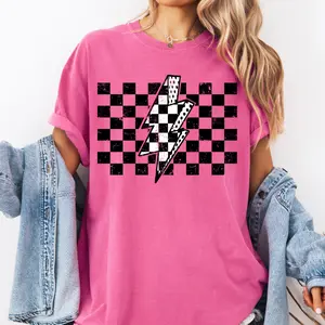Distress Checker Lighting  Comfort Color Tshirt, Women's Graphic T-Shirt, Womenswear's women top