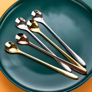 5-Piece Long Coffee Stirring Spoon Set, Ideal for Cocktails & Iced Tea, Includes Ice Cream Spoons & Teaspoons, Stainless Steel 18/10, Tea Scoop