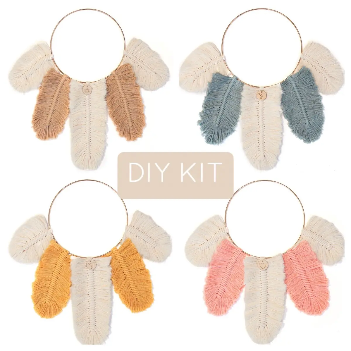 DIY Macrame Kit, Feather Dream Catcher Wall Hanging Kits for Teens & Adult Beginners, Craft Supplies for Boho Art Project-Macrame Cord, Gold Hoop, Accessories & Instructions