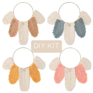 DIY Macrame Kit, Feather Dream Catcher Wall Hanging Kits for Teens & Adult Beginners, Craft Supplies for Boho Art Project-Macrame Cord, Gold Hoop, Accessories & Instructions