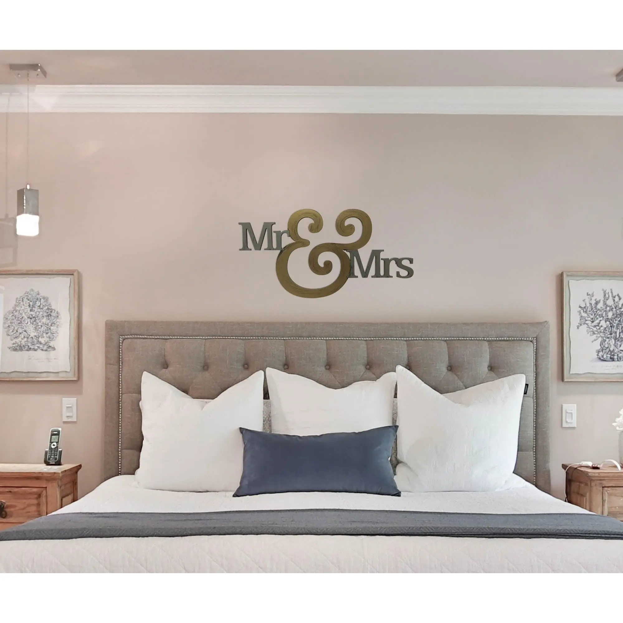 3D Effect Hand-Painted Bronze Mr & Mrs Wall Plaque, Design-Focused Artistic Home Decor, Bedroom Decor Sign