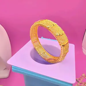 #7 Copper 24 Karat Goldplated Fashion Indian Style Bangle Bracelet 2.1 Inches Wide, Unisex, Elegant Design, Gold Plated, Party Accessory not water resistant