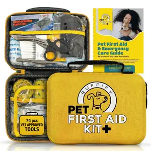 Ruffify Dog and Cat First Aid Kit – Vet Approved, 74 Essential Items Pet Emergency Kit Accessories for Car, Travel, Hunting, Hiking & Camping Gear with Mini Pouch for Home, Office & Outdoor Adventures