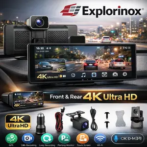 Explorinox 10.26 Inch Wireless Car Display Screen, Car Stereo Automobile Video Player, Car Audio Receiver with 4K Dashboard Camera, Backup Camera, GPS Navigation, Mirror Link, Voice Control for CarPlay for Android Auto