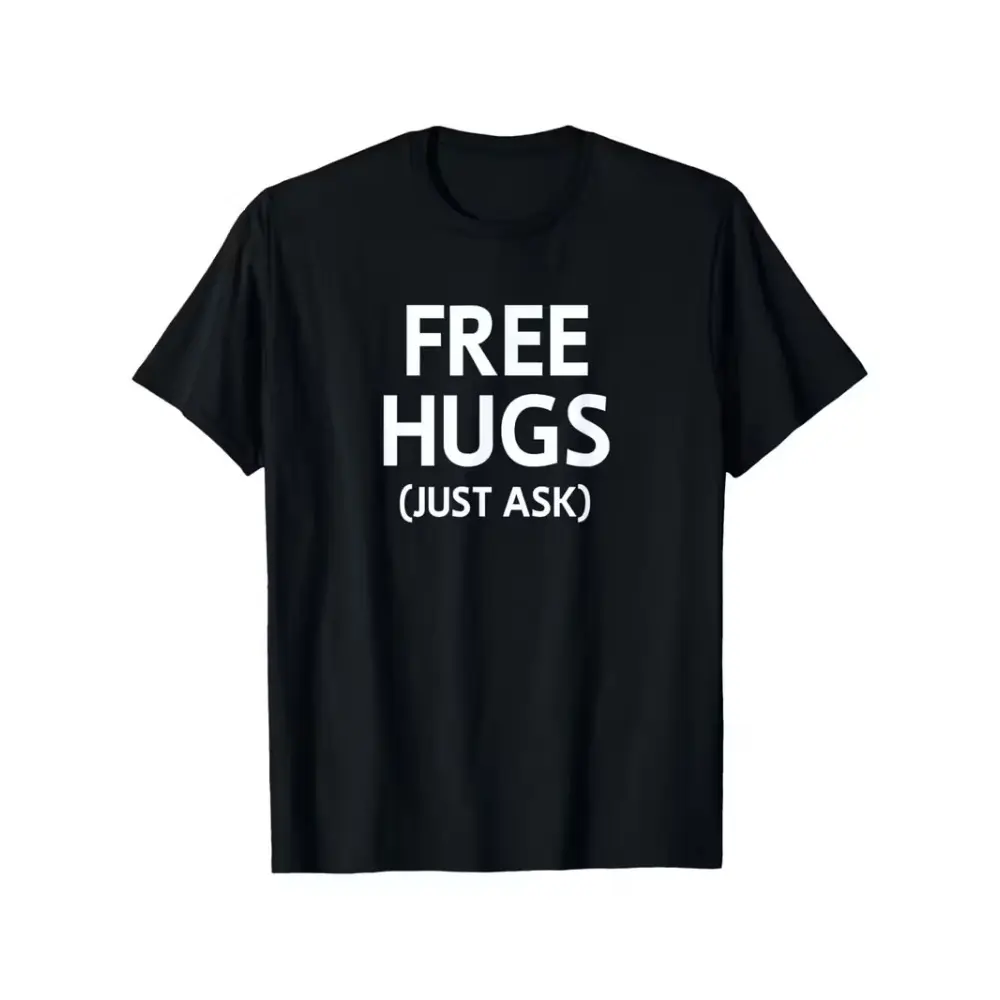 "Free Hugs Just Ask" Humorous Graphic Tee - Men's Casual Short Sleeve Lightweight Cotton T-Shirt for Everyday Wear, 3Xl, Sarcastic Text Men's Short-Sleeve T-Shirts, Humorous Decal Men's Short-Sleeve T-Shirts