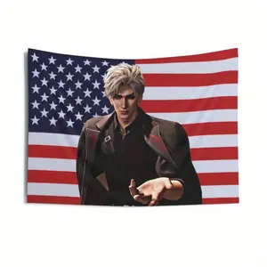 Sylus Love and Deepspace Banner - Anime Character with American Flag Background, Black Jacket, White Hair, Perfect Gift for Fans, Birthday or Friendship Present, 3x5, Anime Wall Art