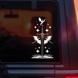 Sword, Book, and Dragons Vinyl Car Decal – Fantasy and Romantasy Sticker for BookTok Readers, Fourth Wing Fans, and Dragon Lovers – Tairn, Andarna - Waterproof Aesthetic Vinyl for Cars, Laptops, Water Bottles, and Bookish Accessories for Fantasy Lovers