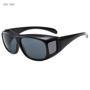 FHSY SHOP Polarized Clip-Mounted OTG Overglasses for Men - Anti-Ultraviolet, Dark, Large-Shaped, Athletic, 100% UV Blocking, Anti-Slip Frame, Side Shields, Lightweight Durable, Prescription-Compatible, LED Light Stickers (Ideal for Cycling, Hiking), Clip-