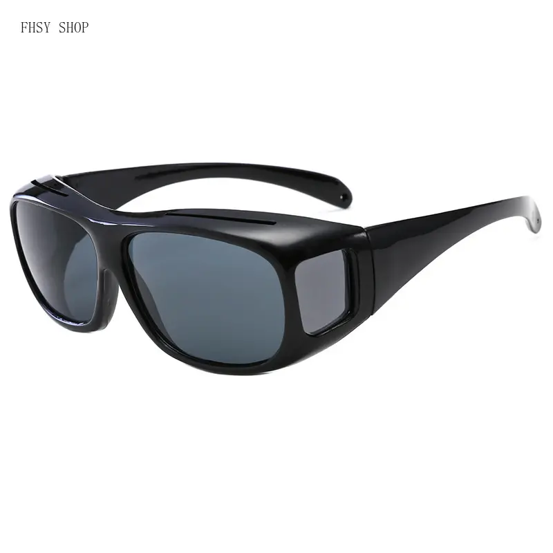 FHSY SHOP Polarized Clip-Mounted OTG Overglasses for Men - Anti-Ultraviolet, Dark, Large-Shaped, Athletic, 100% UV Blocking, Anti-Slip Frame, Side Shields, Lightweight Durable, Prescription-Compatible, LED Light Stickers (Ideal for Cycling, Hiking), Clip-