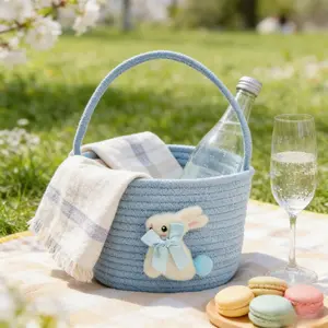 Easter Bunny Storage Basket with Handle, Cute Rabbit Design Decorative Organizer, Desktop Cartoon Storage Bin, Small Convenient Basket, Bottle Storage Basket