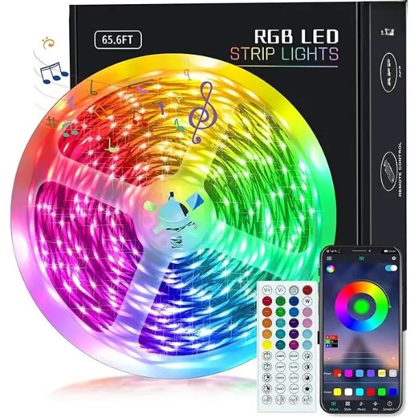 [New Deal] 65.6ft Music Sync RGB LED Strip Lights, APP & Remote Control Bluetooth LED Lights for Bedroom, Home Decoration