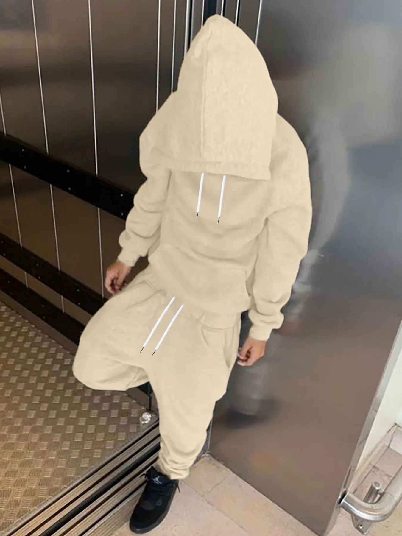 Men's Fashion Street Style Casual Hooded Long Sleeve Sweatshirt Set, Comfortable Loose Fit, Fall & Winter, Daily Commute