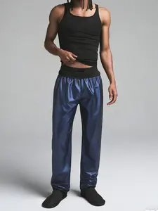 Men's Sauna Sweat Suit Pants Gym Bottoms Joggers Trousers Heat Trapping Sweatsuit for Boxing Workout Exercise BLUE AND BLACK(S-XXXL)