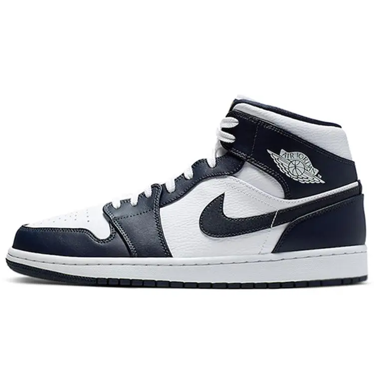 Air Jordan 1 Mid 'Obsidian' Classic Mid-Cut Leather Athletic Shoes - Men's Fashionable Sports Shoes for Casual, Athletic Wear