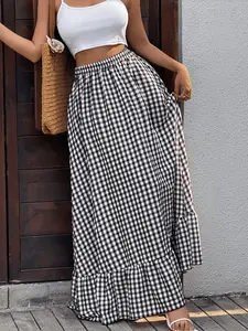 Women's Casual Sweet Plaid Maxi A-Line Skirt, Regular Size, Four Seasons Wear, Stylish, Elegant and Comfortable, Perfect for Daily