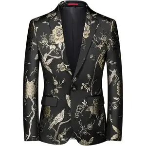 Mens Embroidery Tux Dress Suit Jacket Formal Print Prom Blazer Dinner Sport Coat