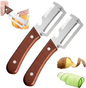 【Summervibes】2 Pack Multi-Functional Vegetable Peeler, 3 in 1 Multi Functional Wooden Handle Peeler and Bottle Opener, Kitchen Gadgets Tool for Fruit Pumpkin Peeling Potato Carrot Veggie Peeler
