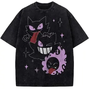 PKM Minimal Ghost Trio Vintage Washed T-Shirt – Cute Spooky Line Art Graphic Tee