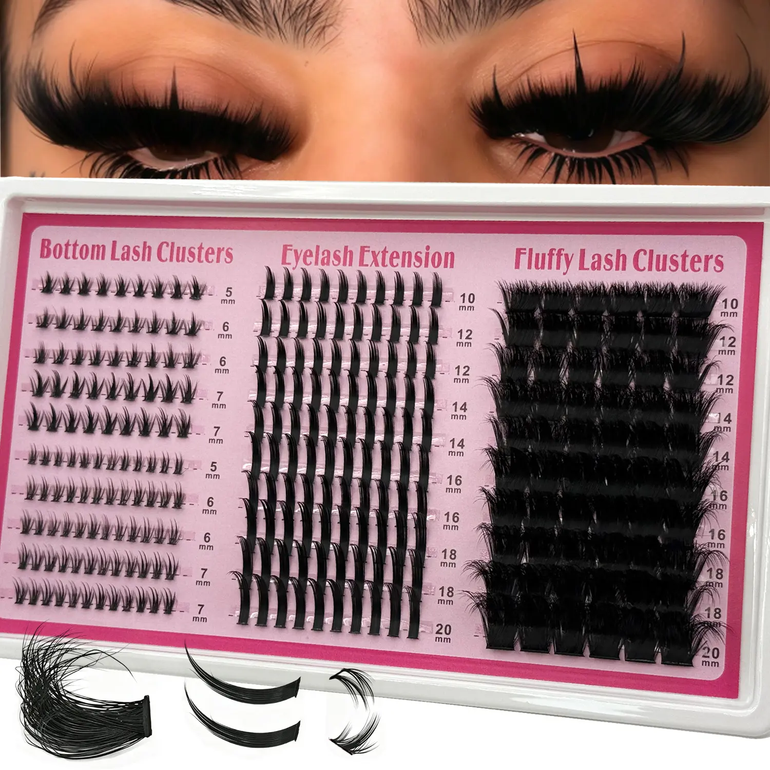 265PCS 4-in-1 Multi-Style DD Curl Faux Mink Lash Clusters, 200D 0.05mm 5-20mm Volume Spikes Eyelash Extensions with 2 Styles Bottom Lashes for , Dd Lash Clusters