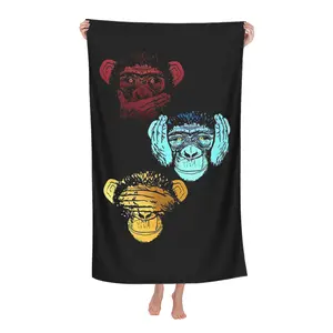 Three Wise Monkeys Beach Towel - Soft Quick-Dry Microfiber Towel with Monkey Faces, Background - Machine Washable Bath & Pool Towel for Adults, Birthday/Thanksgiving/Anniversary Gifts - Funny Monkey Design for Swimming, Travel, Home Use - Ideal for