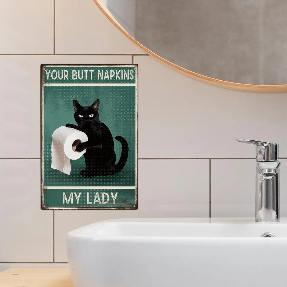 Black Cat Slogan Pattern Metal Sign, Dark Green Modern Metal Wall Art For Room Decor, Decorative Metal Painting for Home Bar Pub, Gift Ideas [Unframed