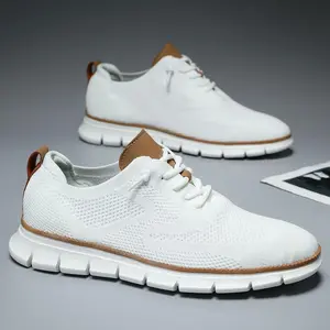 Men's Mesh Oxford Sneakers - Business Casual, Comfortable, Lightweight, Breathable Closed Trainers for Daily Wear & Exercise - White Athletic Footwear