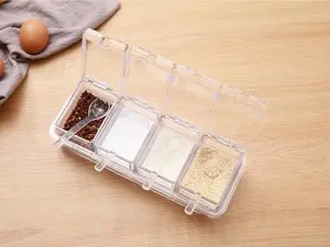 4-Piece Seasoning Containers with Lids & Spoons，Kitchen Spice Sugar Salt Pepper Storage Box，Countertop Condiment Organizer Topping Container Set