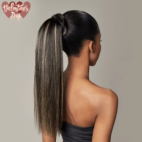 [Clearance Sale] Frodio Ponypop Ash Blonde Highlight Straight Ponytail Hairstyle 100% Human Hair Extension Sleek And Full Ponytail Wig Wrap Around Ponytail - Leslie #summervibes
