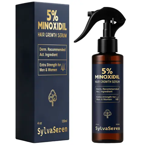 SylvaSeren 5% Minoxidil Hair Growth Spray (3X Size, 120ml) - Haircare for Men & Women, Hair Loss & Thinning Treatment with Rosemary & Biotin, Beard Growth Support