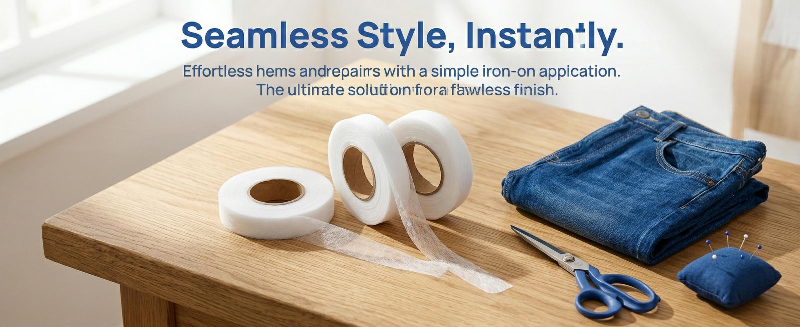 Iron-On Hem Tape, Double-Sided Fusible Bonding Web, No-Sew Fabric Adhesive Roll for Hemming Jeans, Pants, Curtains & DIY Crafts, Extra Long Length, Strong Adhesion, Easy Instant Fabric Repair & Hemming Solution
