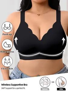Elegant Women's Seamless Smooth Wide Strap Push-Up Bra, Medium Support, Plain Pattern, Basic, Casual Style, All Seasons, Comfortable Fit, Underwear