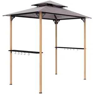 Outsunny 8' x 5' Grill Gazebo, Double Tiered Outdoor BBQ Gazebo with 2 Side Shelves and 10 Hooks, Barbecue Grill Gazebo Shelter for Patio, Garden, Beach, Backyard