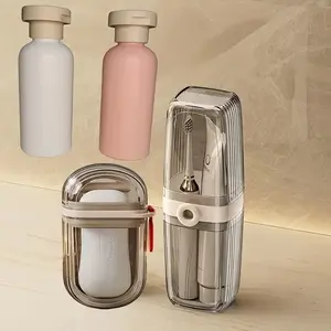 Travel portable toiletry set: 4-piece set including soap box, toothbrush cup, leak-proof separate bottles. Suitable for business trips, camping, fitness and bathroom storage scenarios, Travel Toiletries