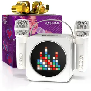 Portable Mini Karaoke Machine for Kids and Adults with Dual Wireless Bluetooth Microphones, Animated LED Display, USB/Aux/MicroSD, Voice Effects, Fun Karaoke Toy for Girls and Boys, MASINGO Animato S1 Audio Button