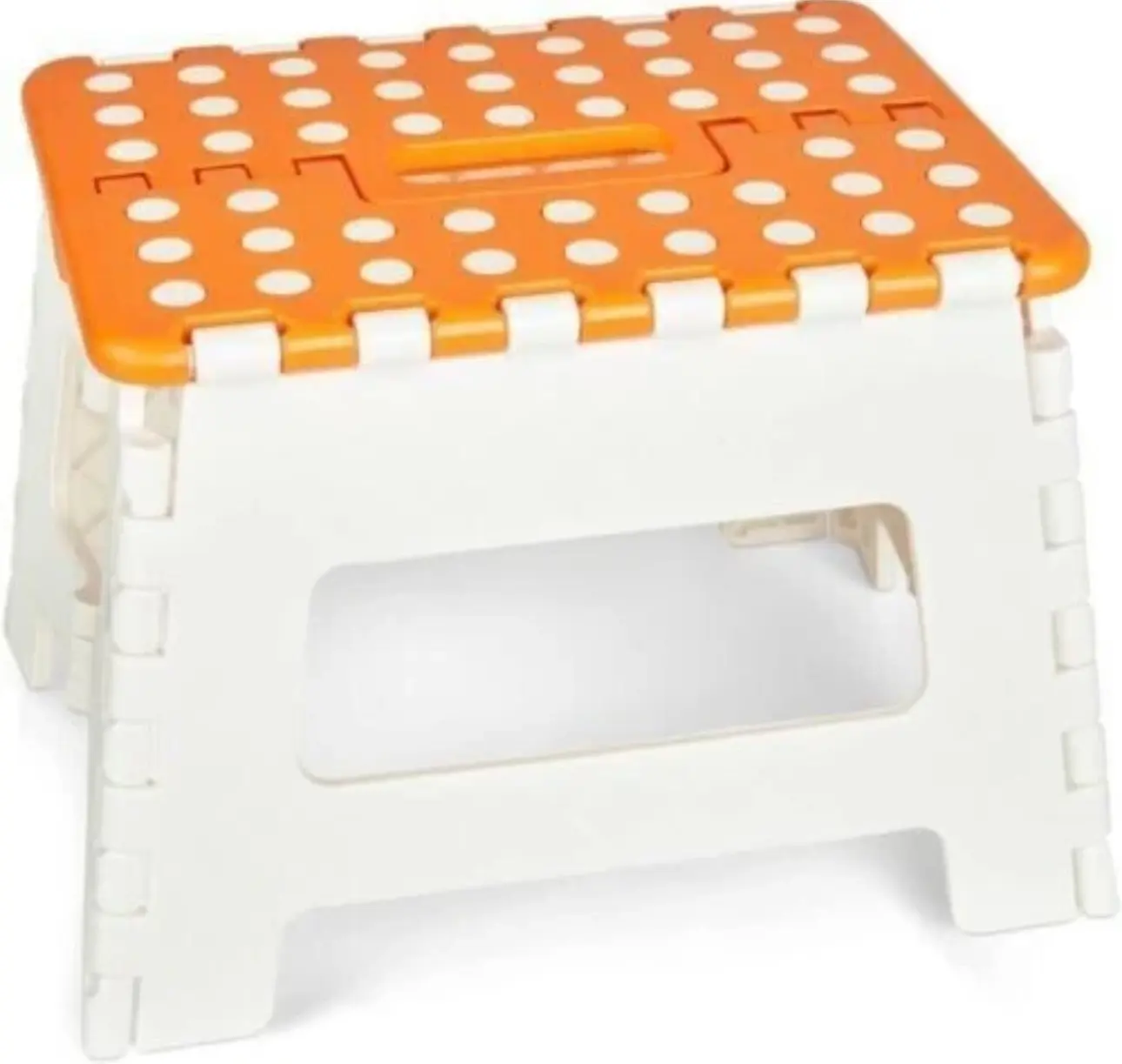 Rockssquare Orange/White Folding Step Stool - 9 Inches Height Premium Quality Hard Plastic Foldable Stool Non-Slip Portable with Carrying Handle for Kitchen Bathroom Garden Outdoor Modern Design