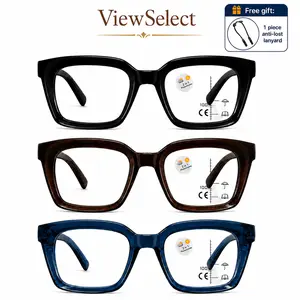 ViewSelect Progressive Multifocal Photochromic Reading Glasses for Women and Men - Oversized Square Frame, Light-Adaptive, Blue Light Filtering, Non-Prescription Near-Mid-Far Vision Eyewear