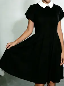 Women's Colorblock Short Sleeve Shirt Dress, Elegant Casual Blouse, Spring Summer Commuter Essential, Simple Stylish