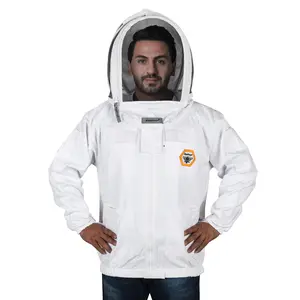 Bee Proof BP-101 Beekeeping Jackets with Fencing Veil Breathable Cotton Beekeeper Suit Outfit Total Protection for Professional and Beginner (Large, White)